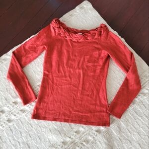 Ann Taylor Braided Boat Neck Wool Sweater size S Burnt Red/Orange